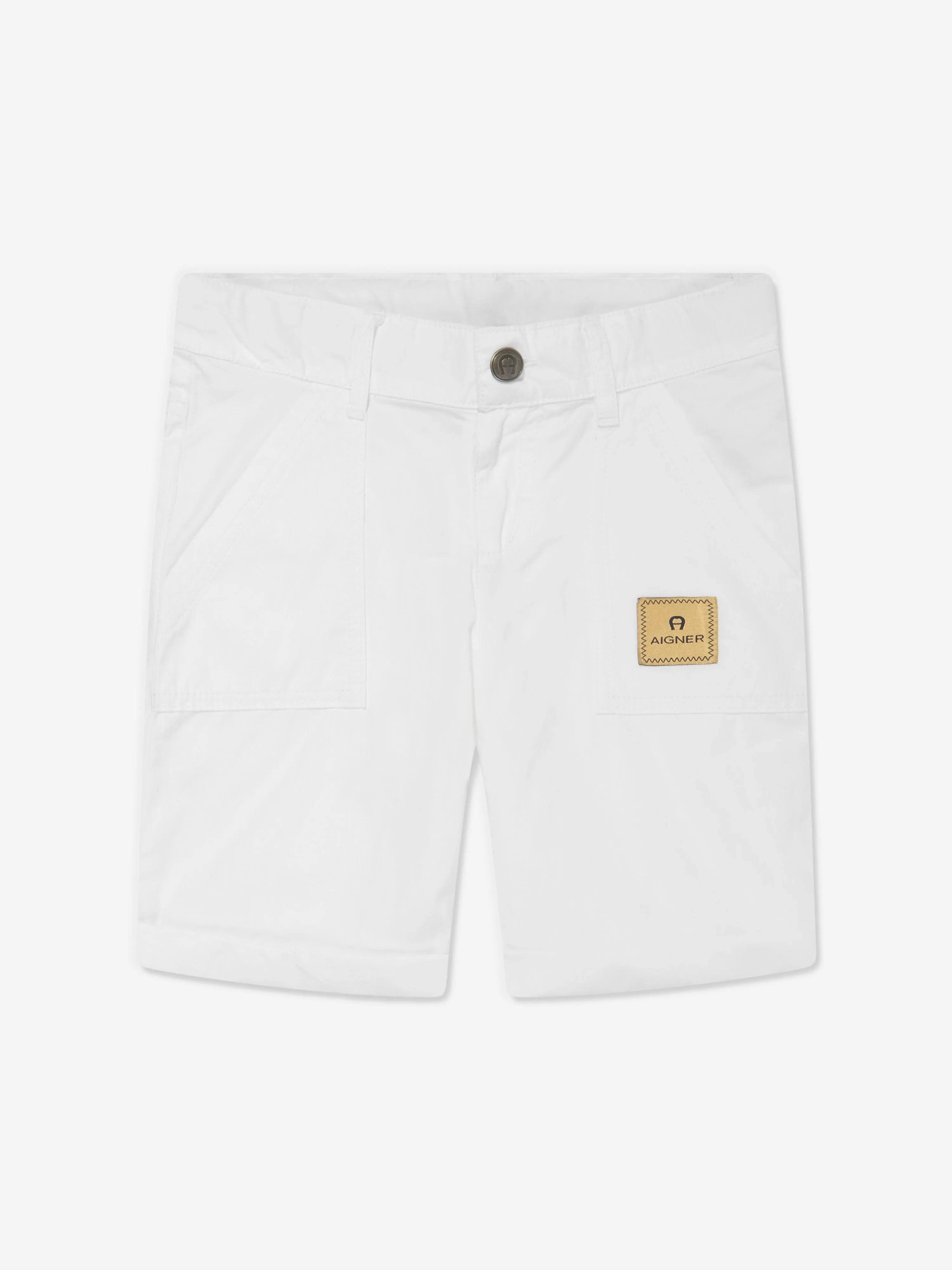 Aigner Boys Logo Abzeichen Popelin Shorts in Weiß