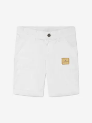 Aigner Boys Logo Abzeichen Popelin Shorts in Weiß