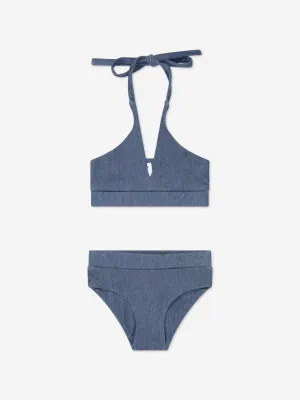 AY von AYLA Girls Denim Look Halterneck Bikini in Blau