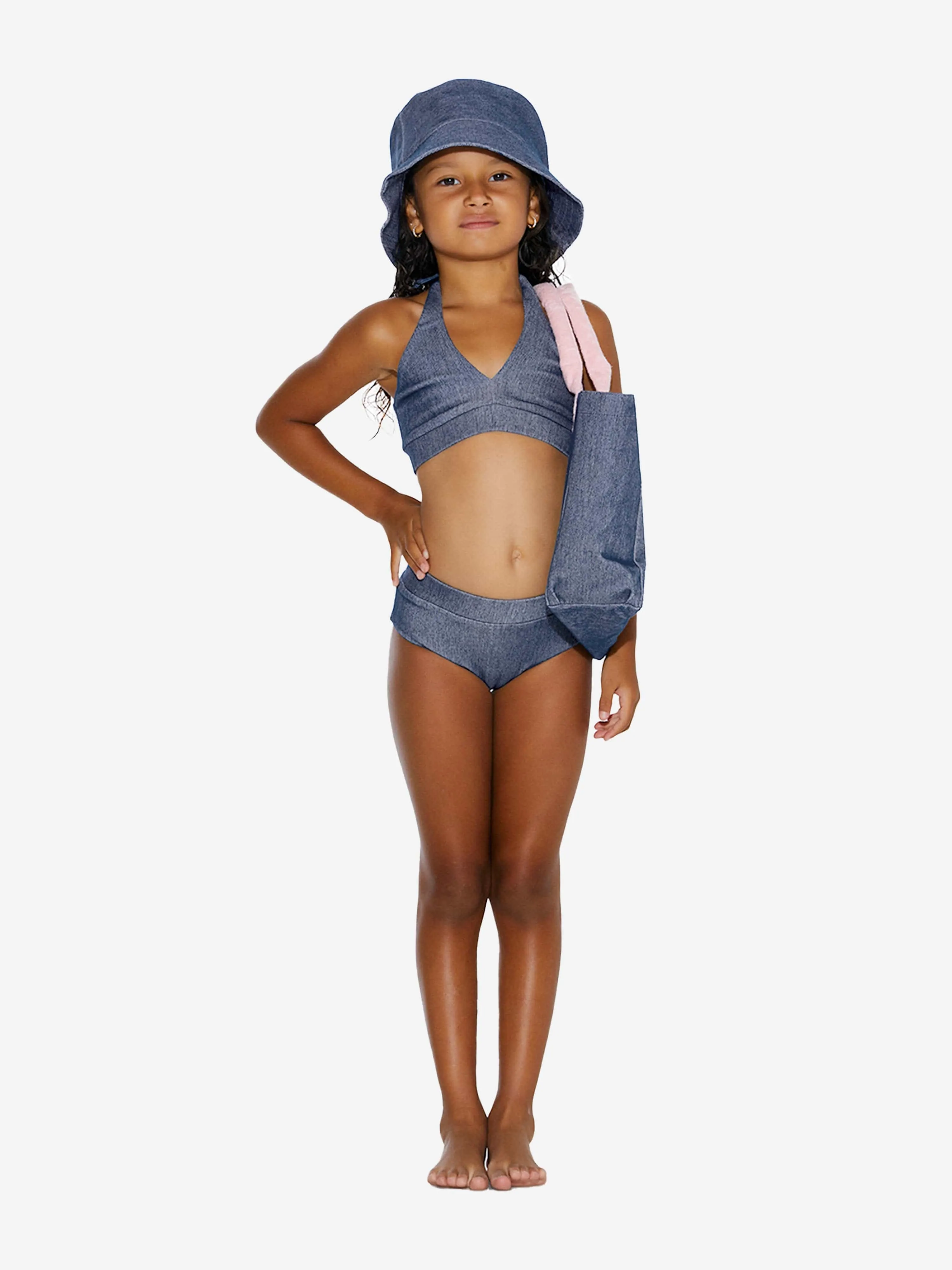AY von AYLA Girls Denim Look Halterneck Bikini in Blau