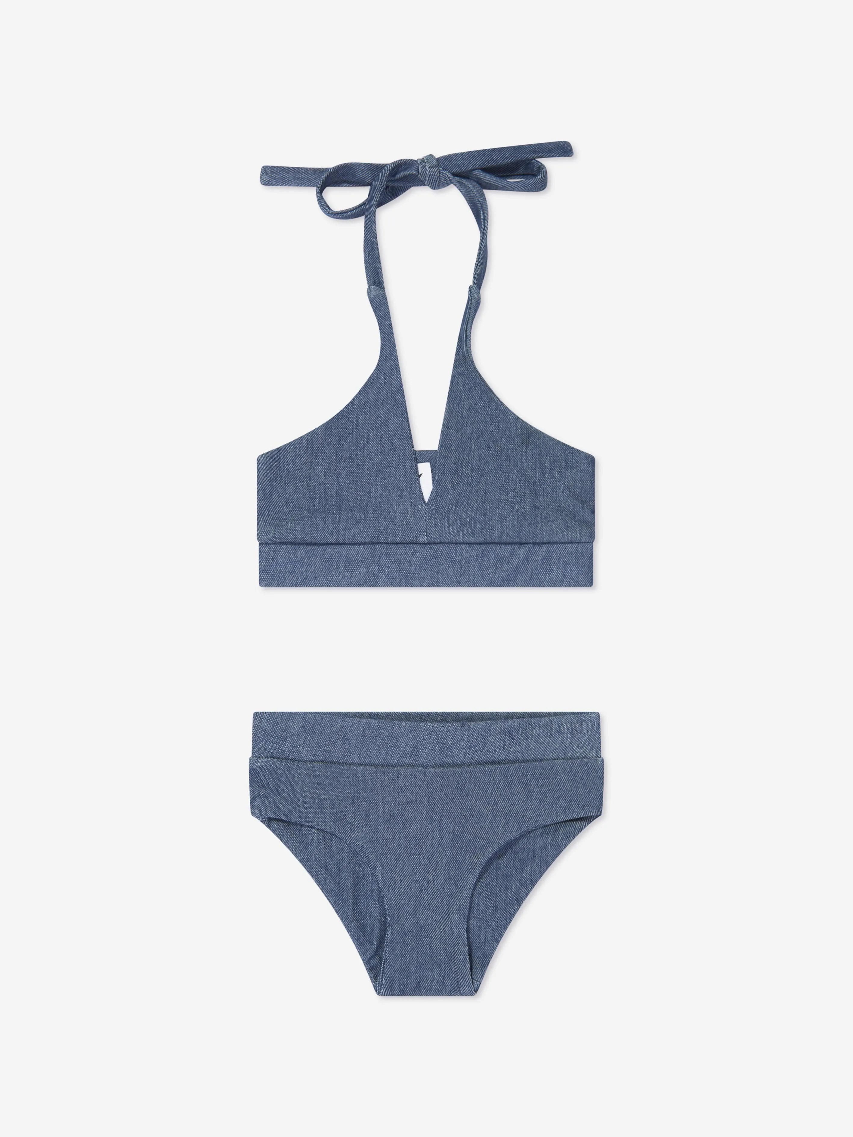 AY von AYLA Girls Denim Look Halterneck Bikini in Blau