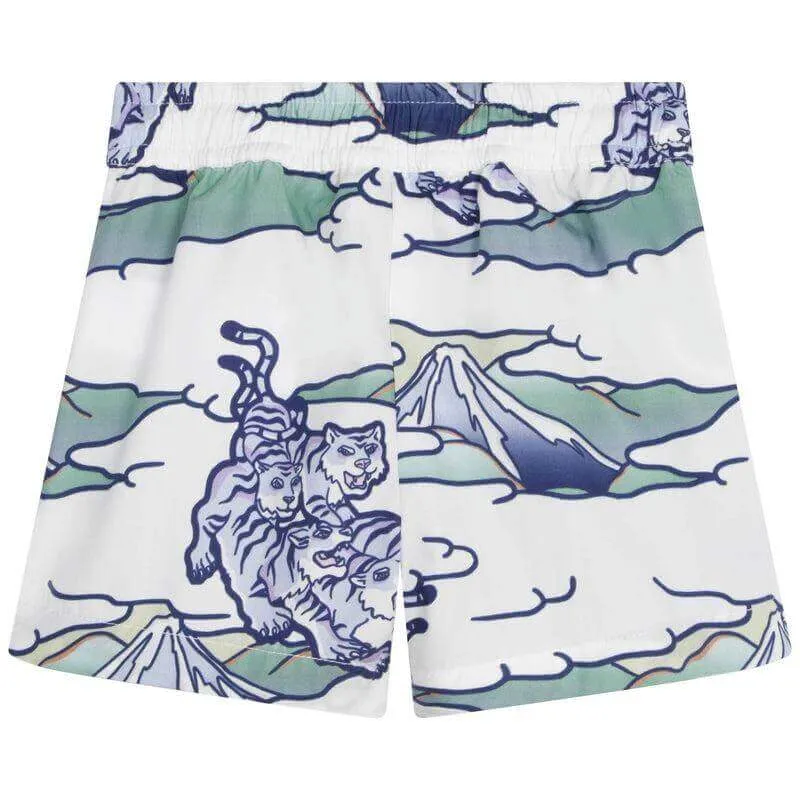 Badehorts für Jungen in Blau und Weiß mit Tiger-Logo