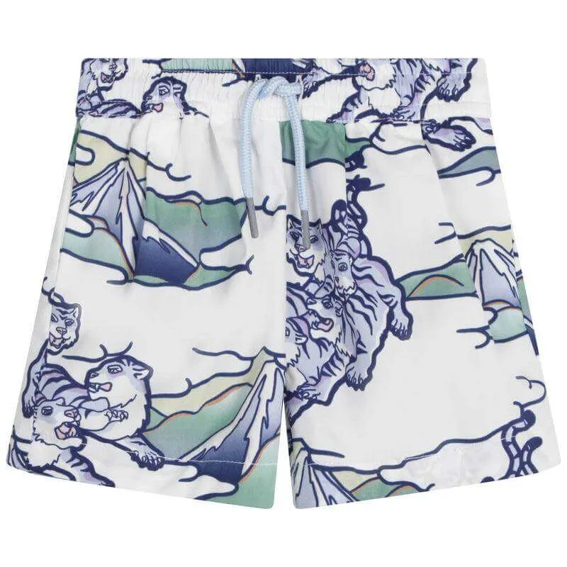 Badehorts für Jungen in Blau und Weiß mit Tiger-Logo