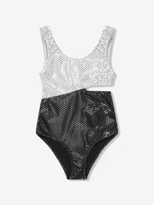 Balmain Mädchen Logo Badeanzug in Weiß