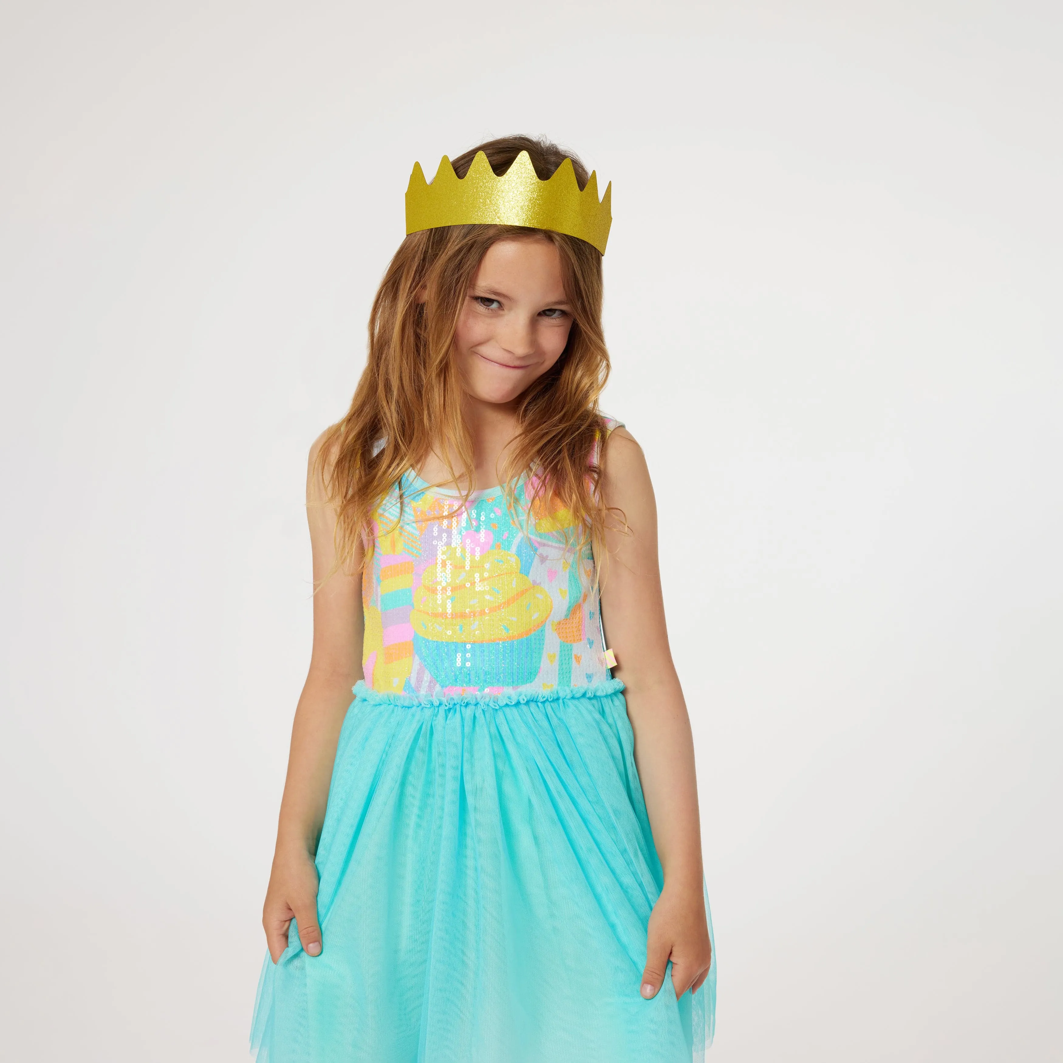 Billieblush Mädchenkleid mit Glitzerkrone in Blau