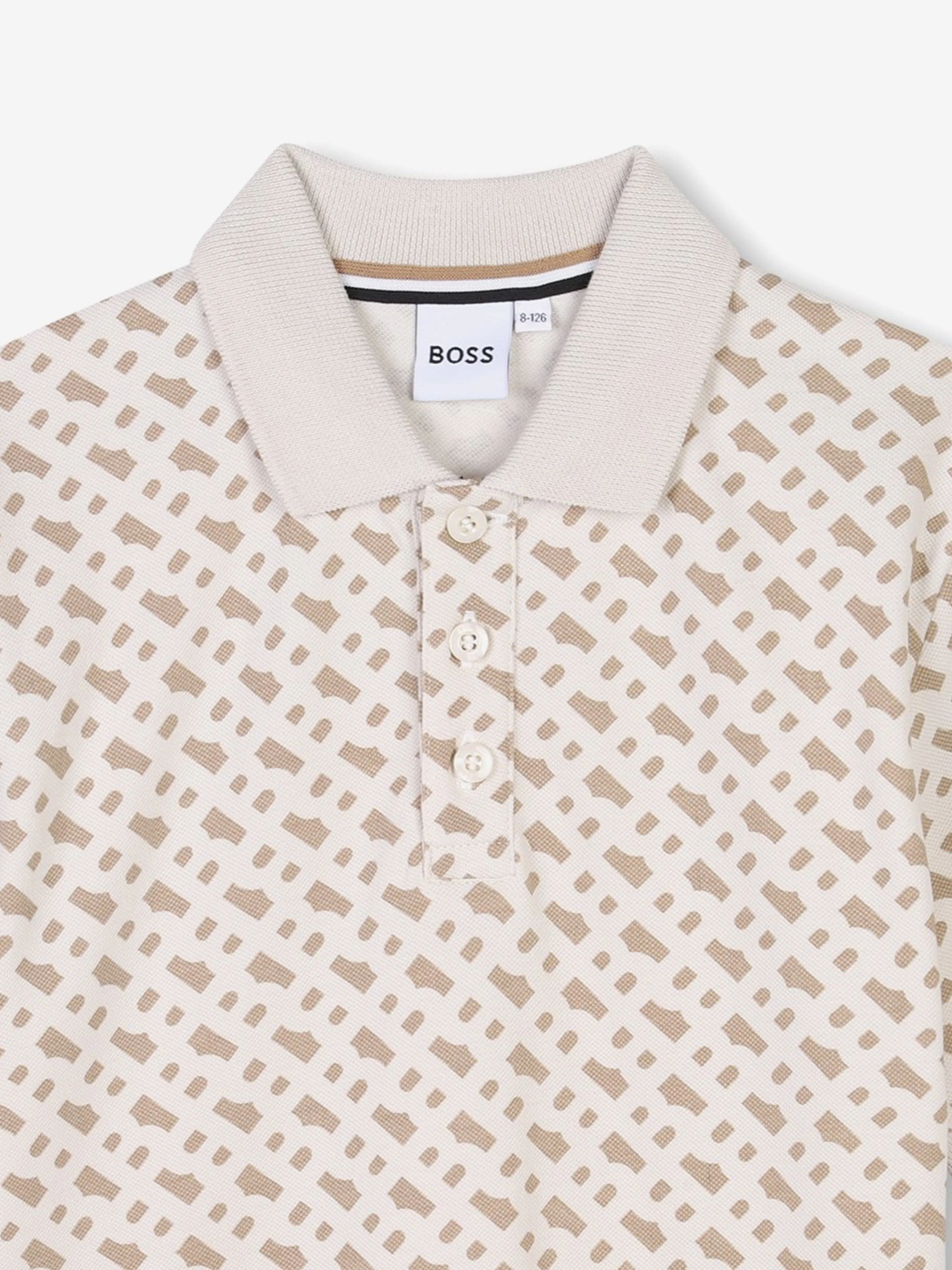 BOSS Boys Polohemd mit Monogramm-Print in Beige