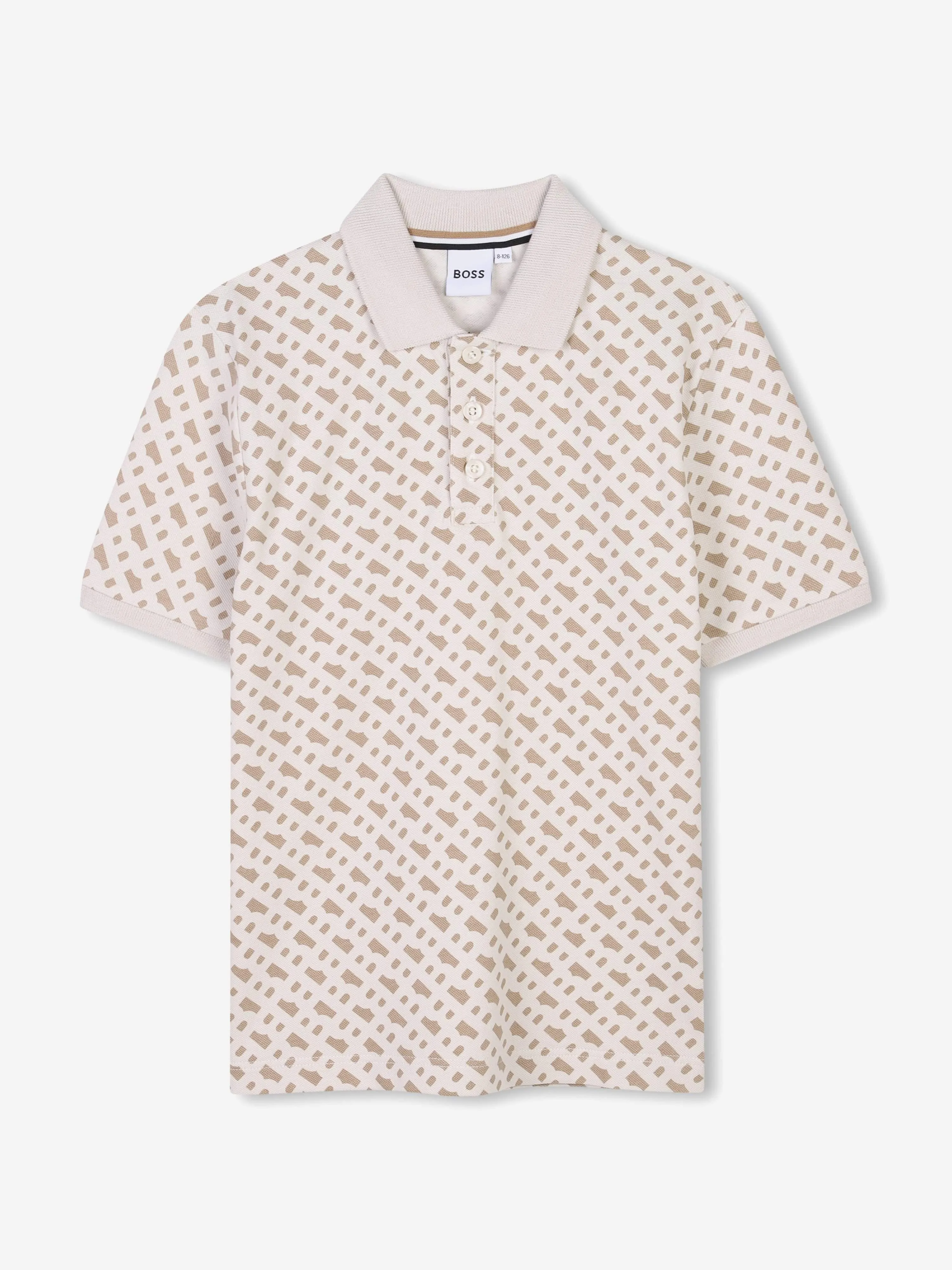 BOSS Boys Polohemd mit Monogramm-Print in Beige