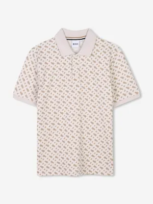 BOSS Boys Polohemd mit Monogramm-Print in Beige