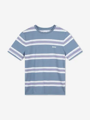 BOSS Boys Gestreiftes Logo T-Shirt in Grau