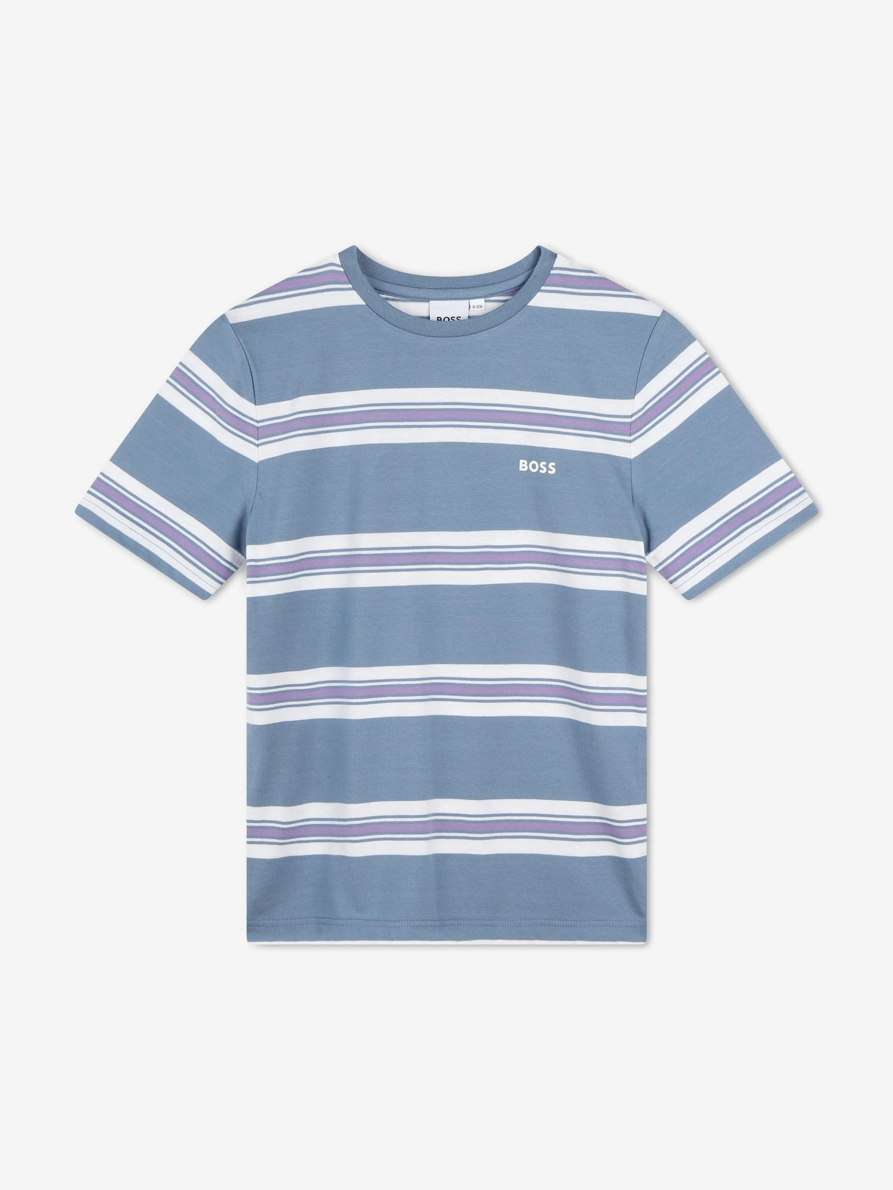 BOSS Boys Gestreiftes Logo T-Shirt in Grau