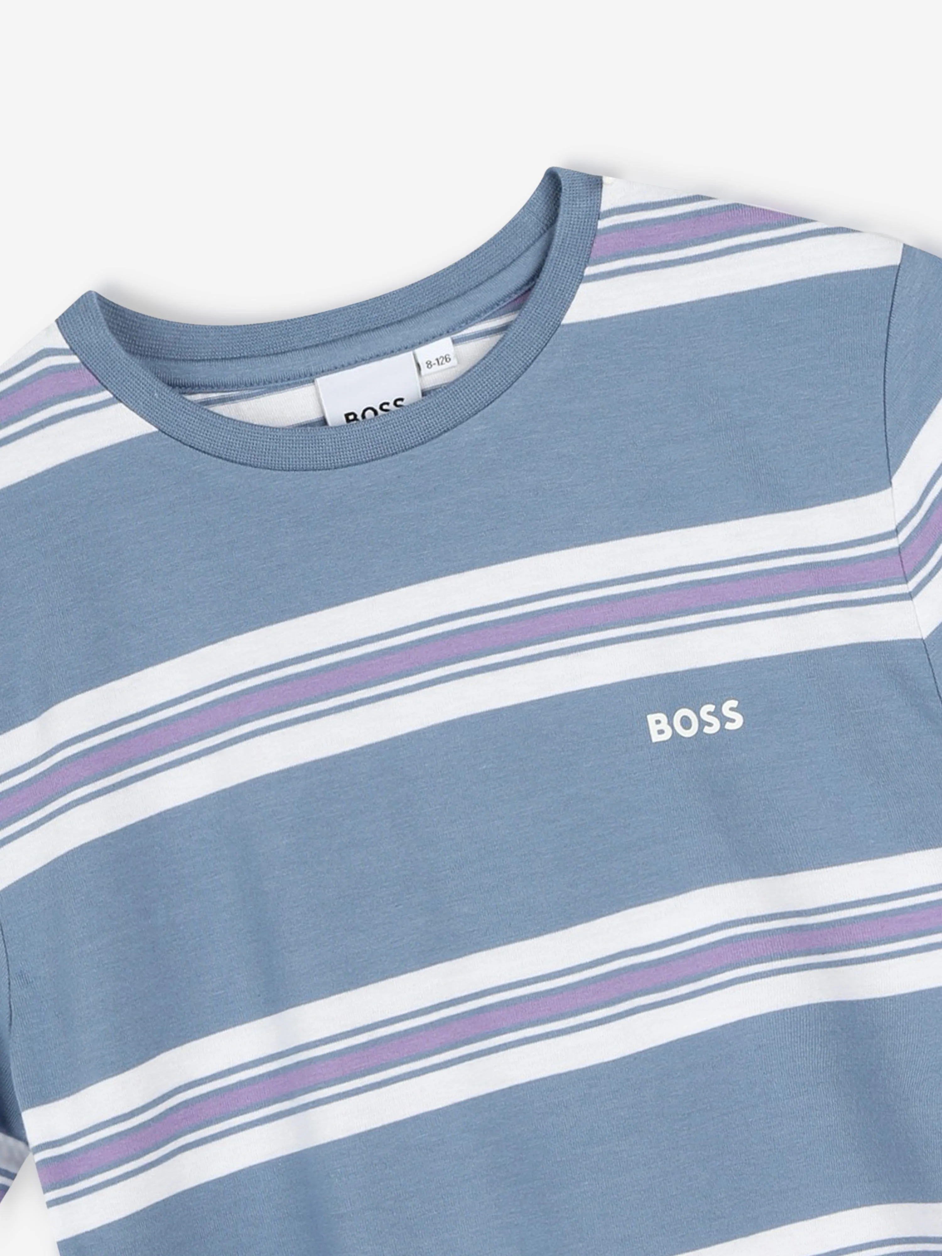 BOSS Boys Gestreiftes Logo T-Shirt in Grau