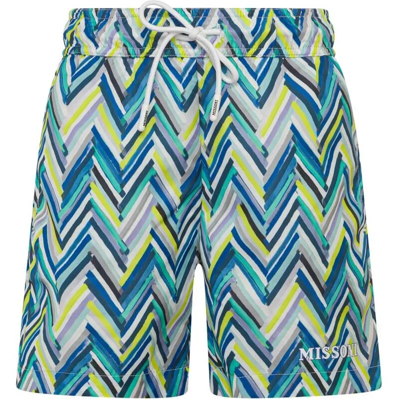 Jungen Badehorts in Blau & Gelb mit Zickzack-Muster