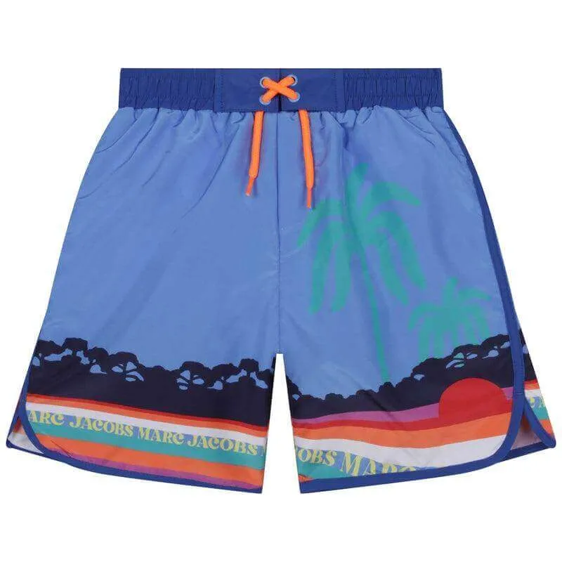 Badehose für Jungen mit Palmenmuster in Blau
