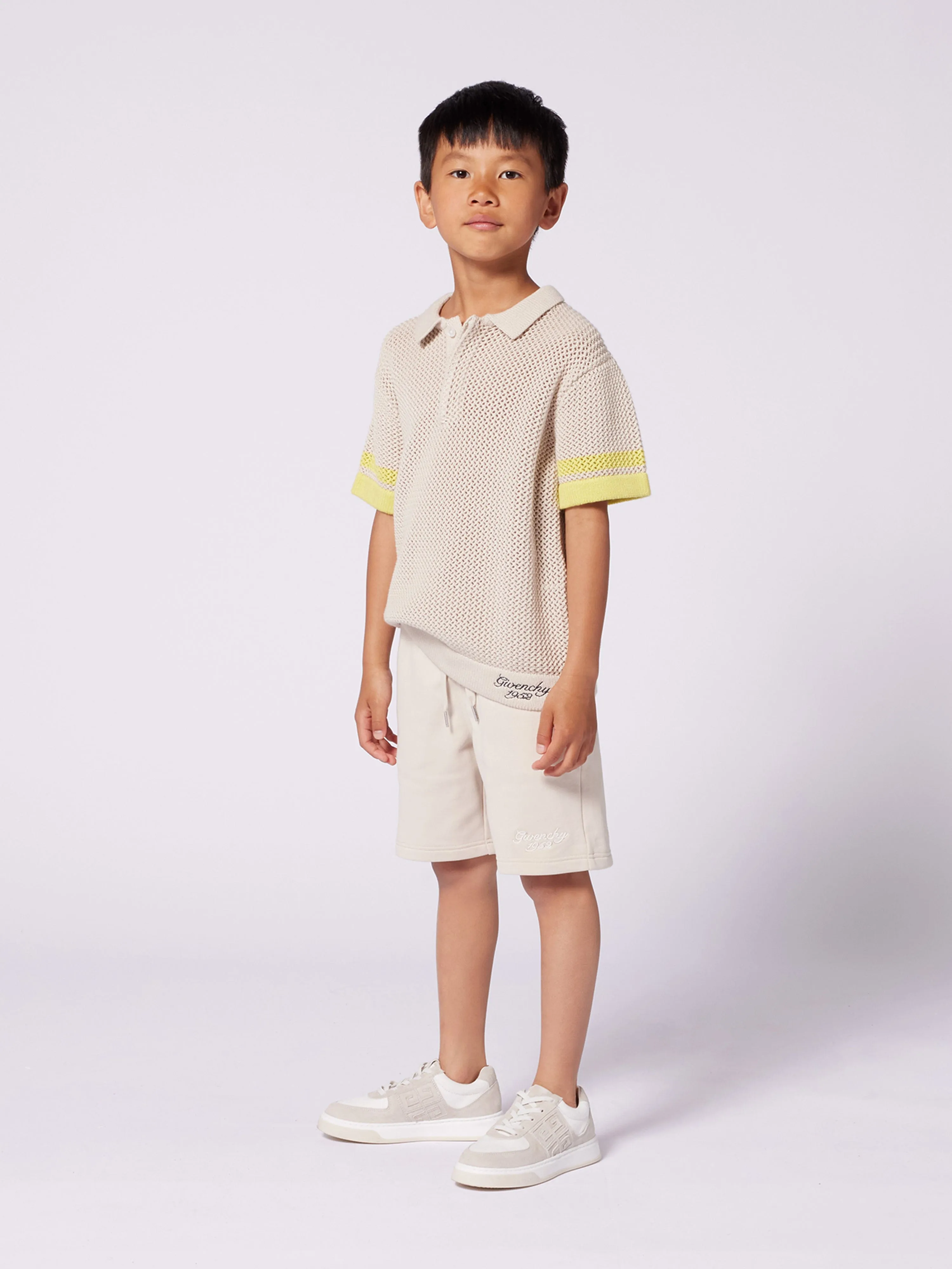 Beige Shorts für Jungen mit besticktem Logo