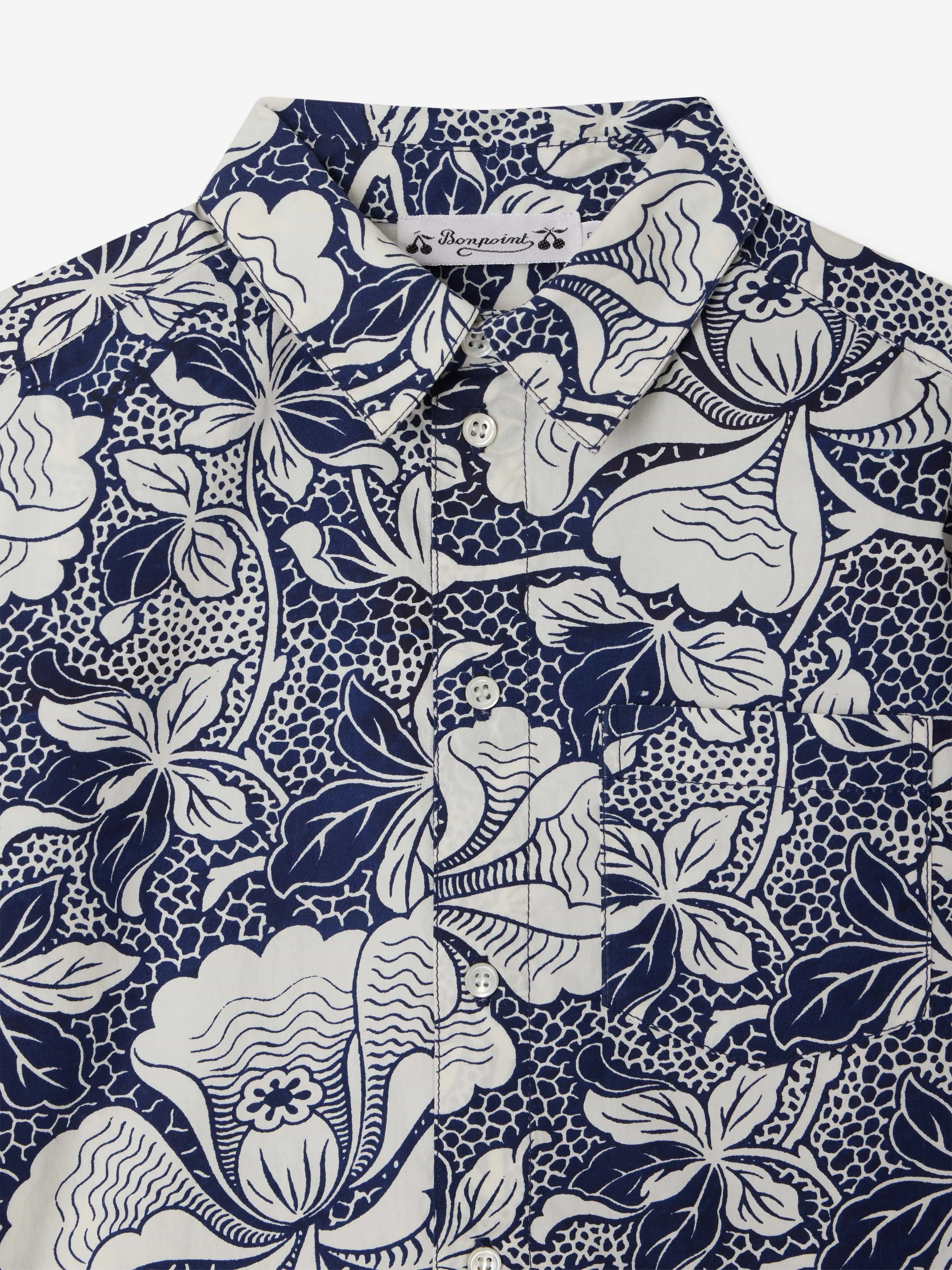 Blau gestreiftes Blumenhemd für Jungen