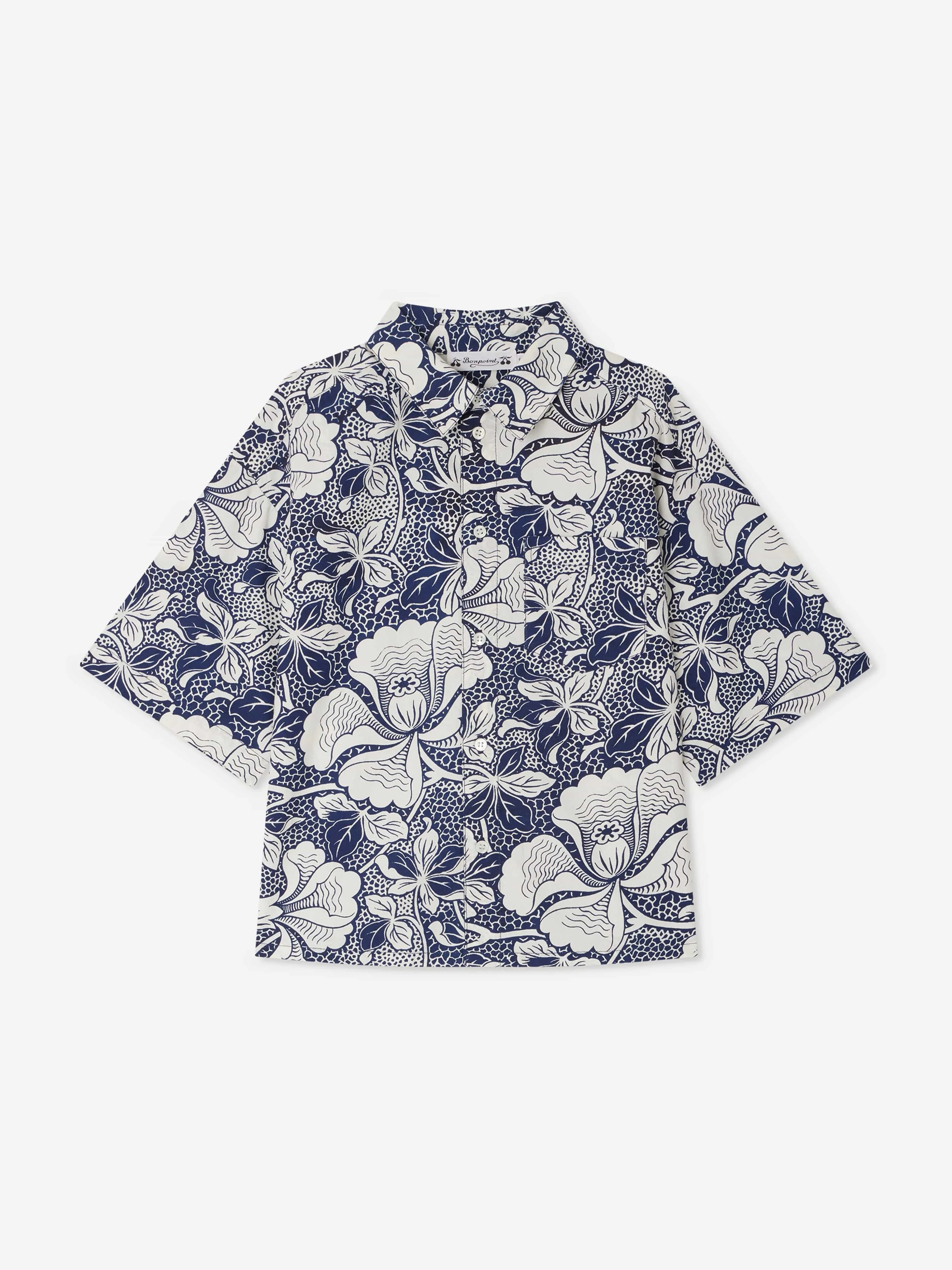 Blau gestreiftes Blumenhemd für Jungen