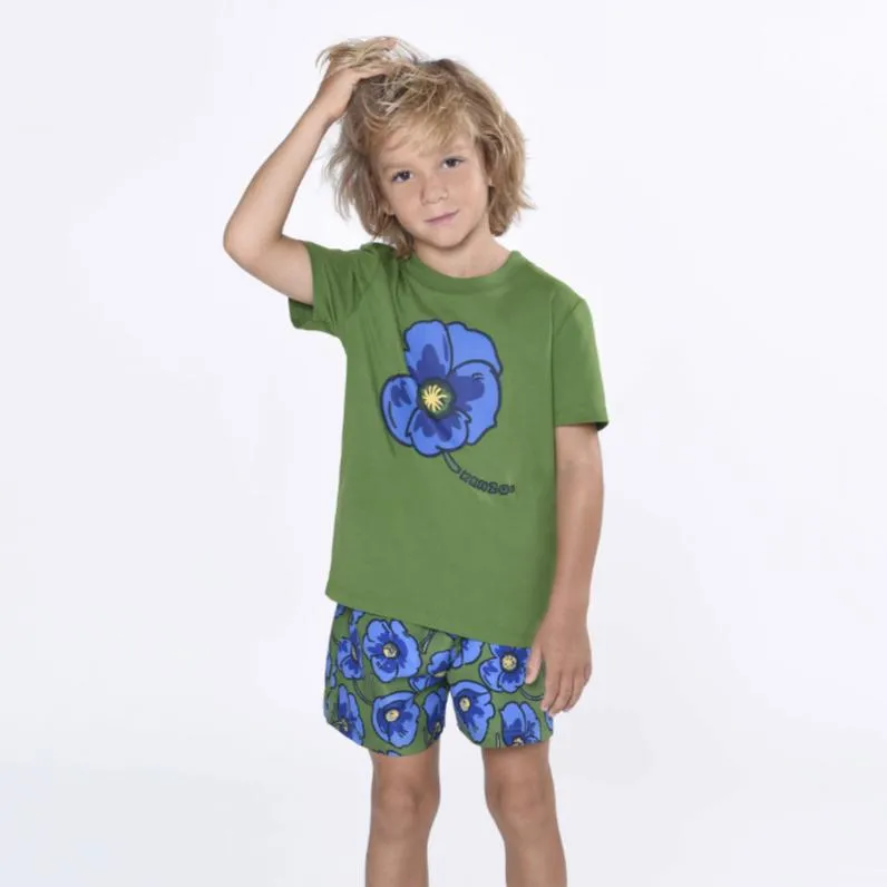 Jungen Grüne Blumen Badeshorts