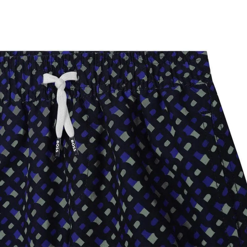Jungen Navy Monogramm Logo Badeshorts