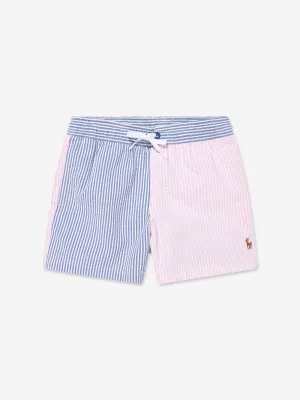 Badehose für Jungen in Seersucker-Optik mit mehrfarbigem Design
