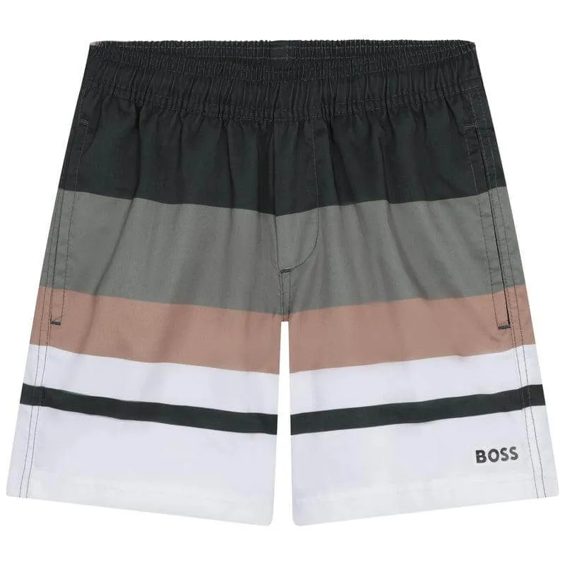 Jungen Streifen Khaki Badeshorts
