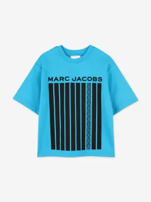 Blaues gestreiftes Logo-Print T-Shirt für Jungen