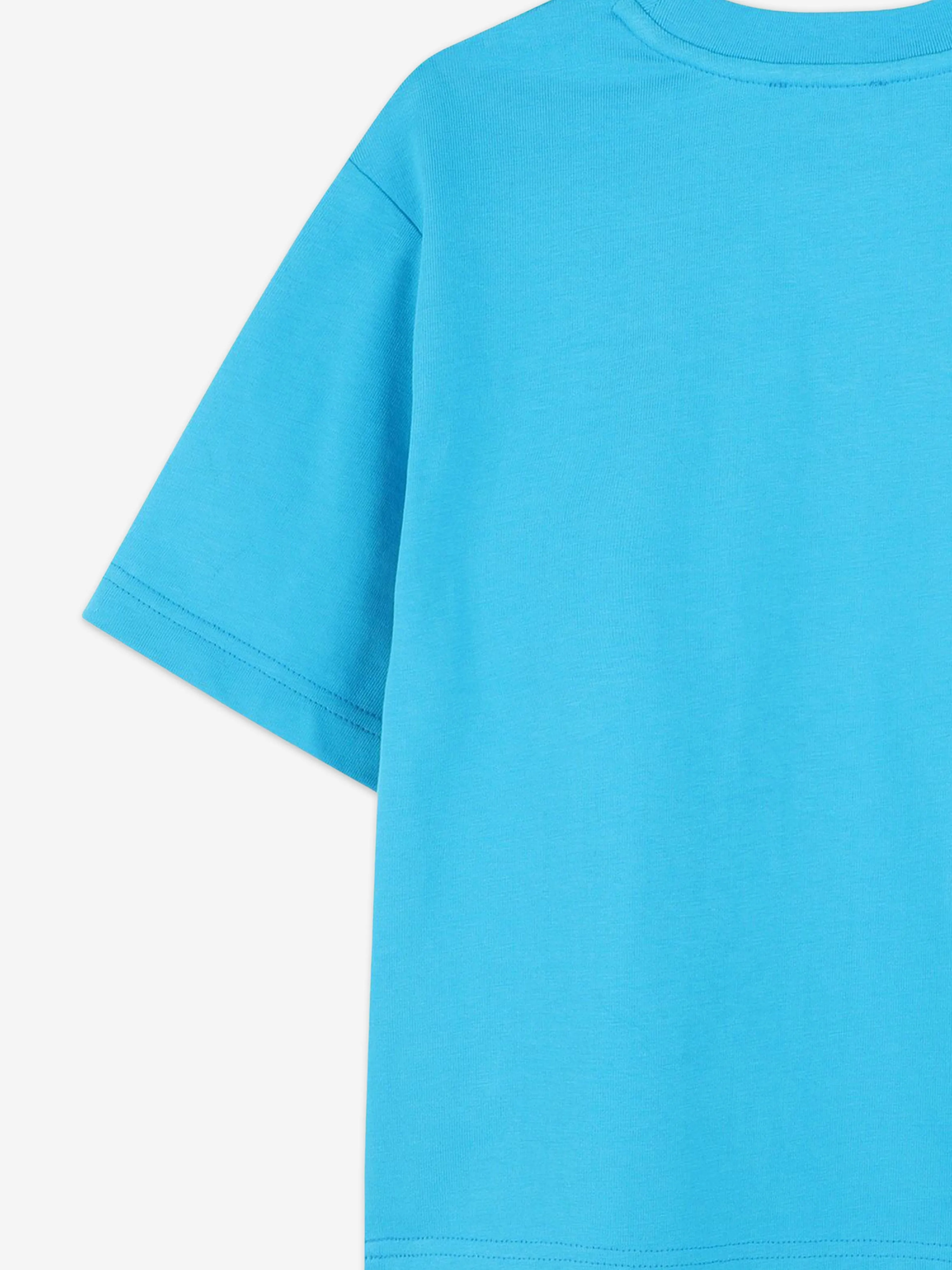 Blaues gestreiftes Logo-Print T-Shirt für Jungen