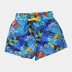 Jungen-Badeshorts – Blaues "Super Surf"-Design