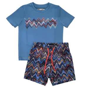Jungen Bade-Set in Türkis mit Weltraum-Zig-Muster