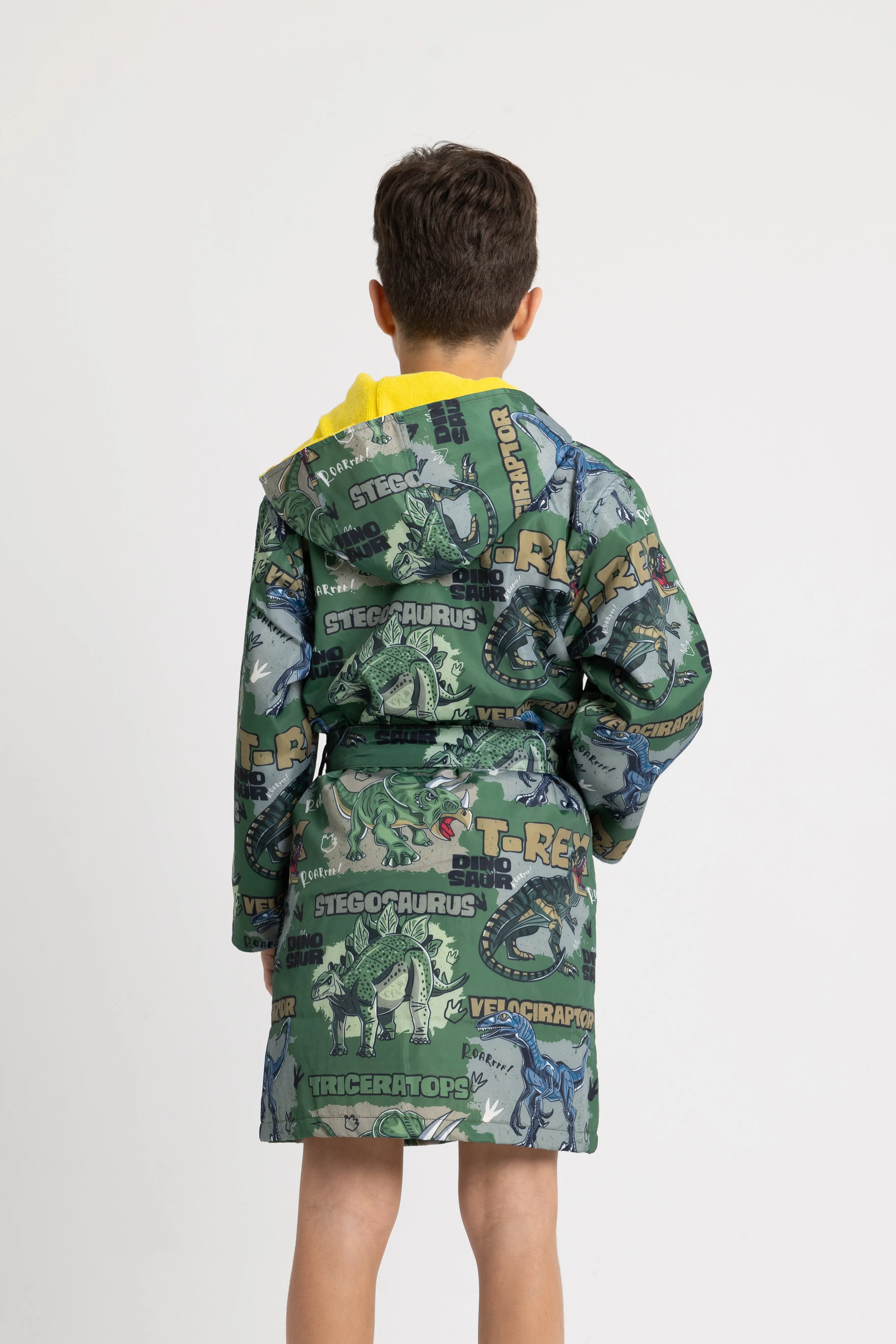 Jungen wasserdichter Bademantel – Grünes T-Rex Dinosaurier-Design