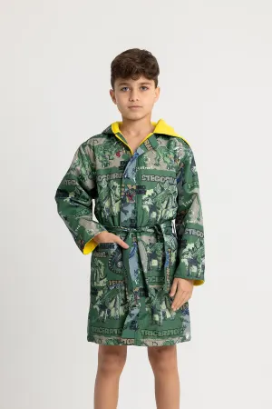 Jungen wasserdichter Bademantel – Grünes T-Rex Dinosaurier-Design