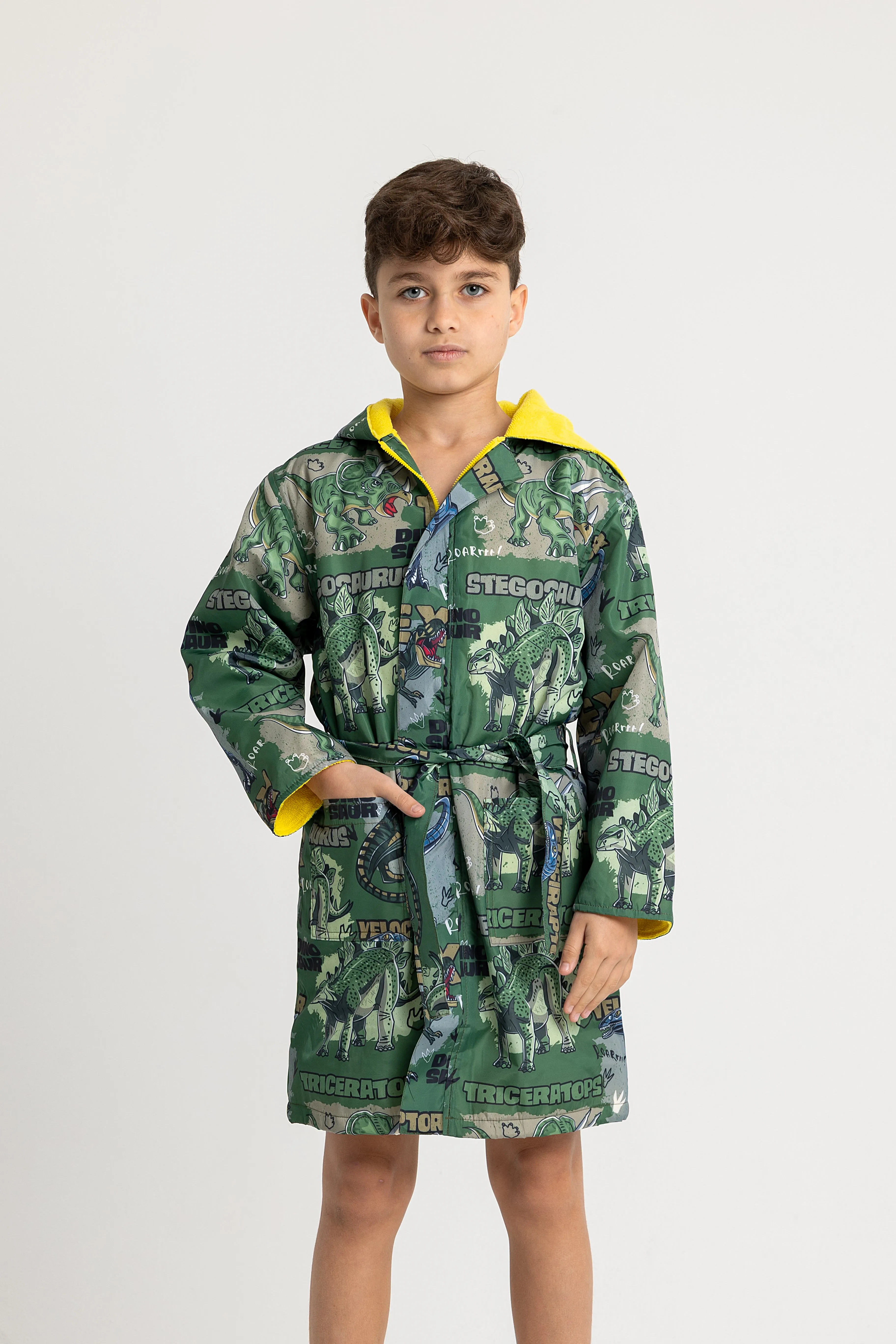 Jungen wasserdichter Bademantel – Grünes T-Rex Dinosaurier-Design