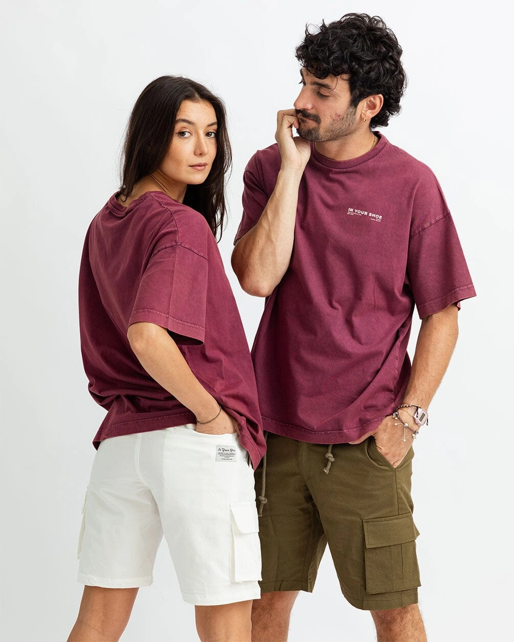 Burgunder Acid Wash Übergroßes T-Shirt