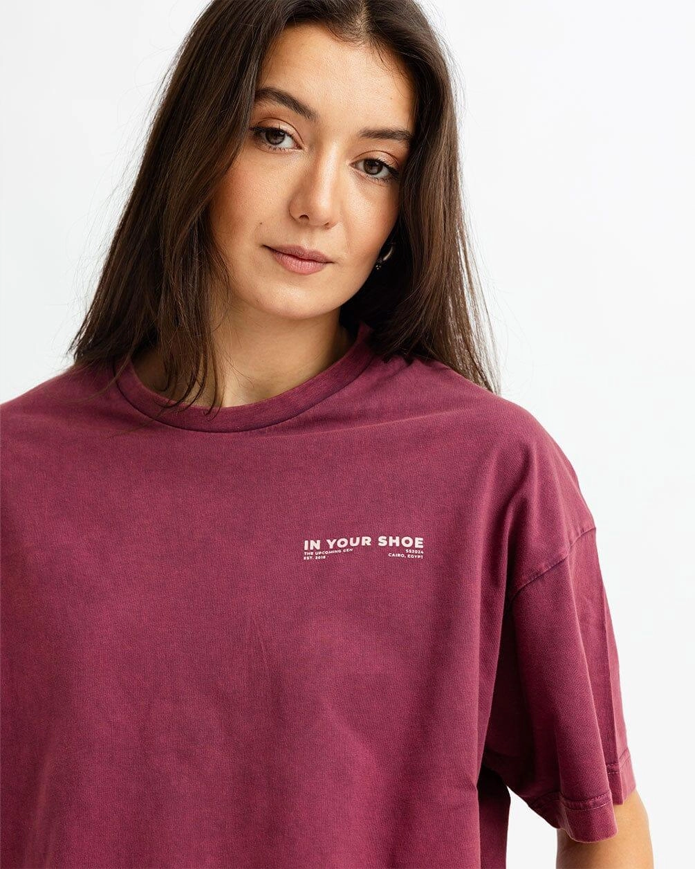 Burgunder Acid Wash Übergroßes T-Shirt
