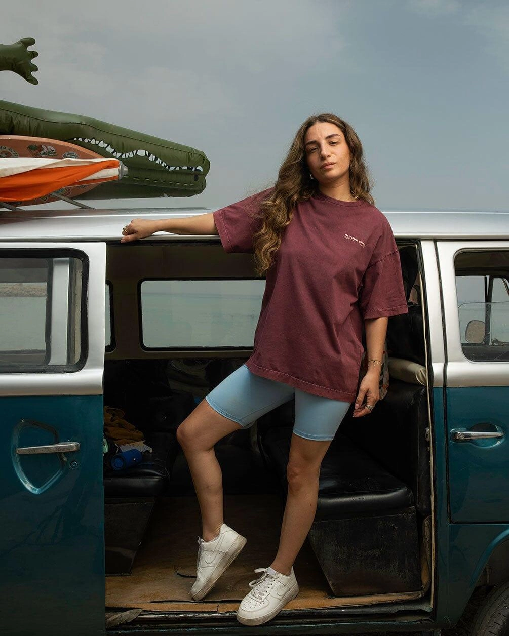 Burgunder Acid Wash Übergroßes T-Shirt