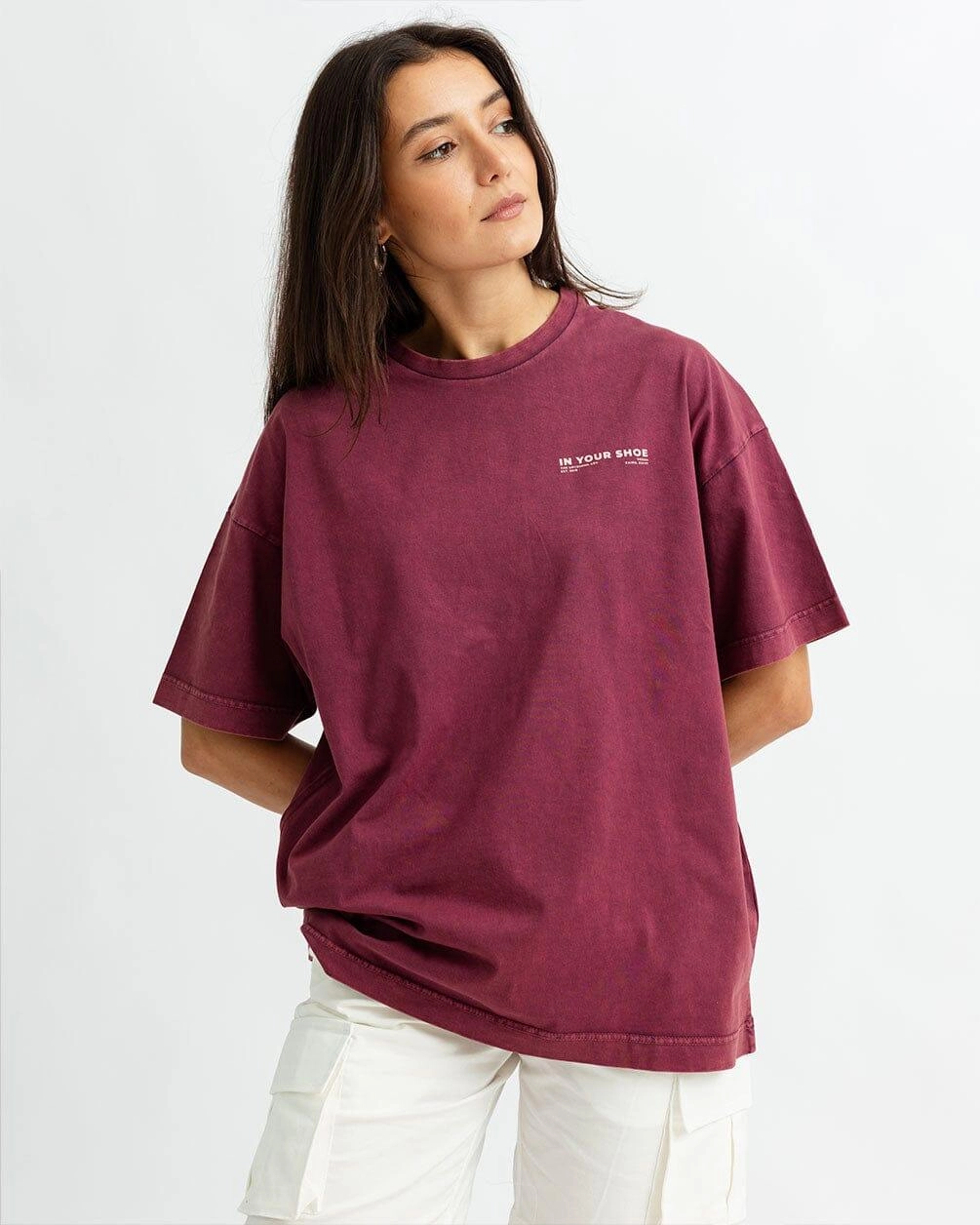 Burgunder Acid Wash Übergroßes T-Shirt