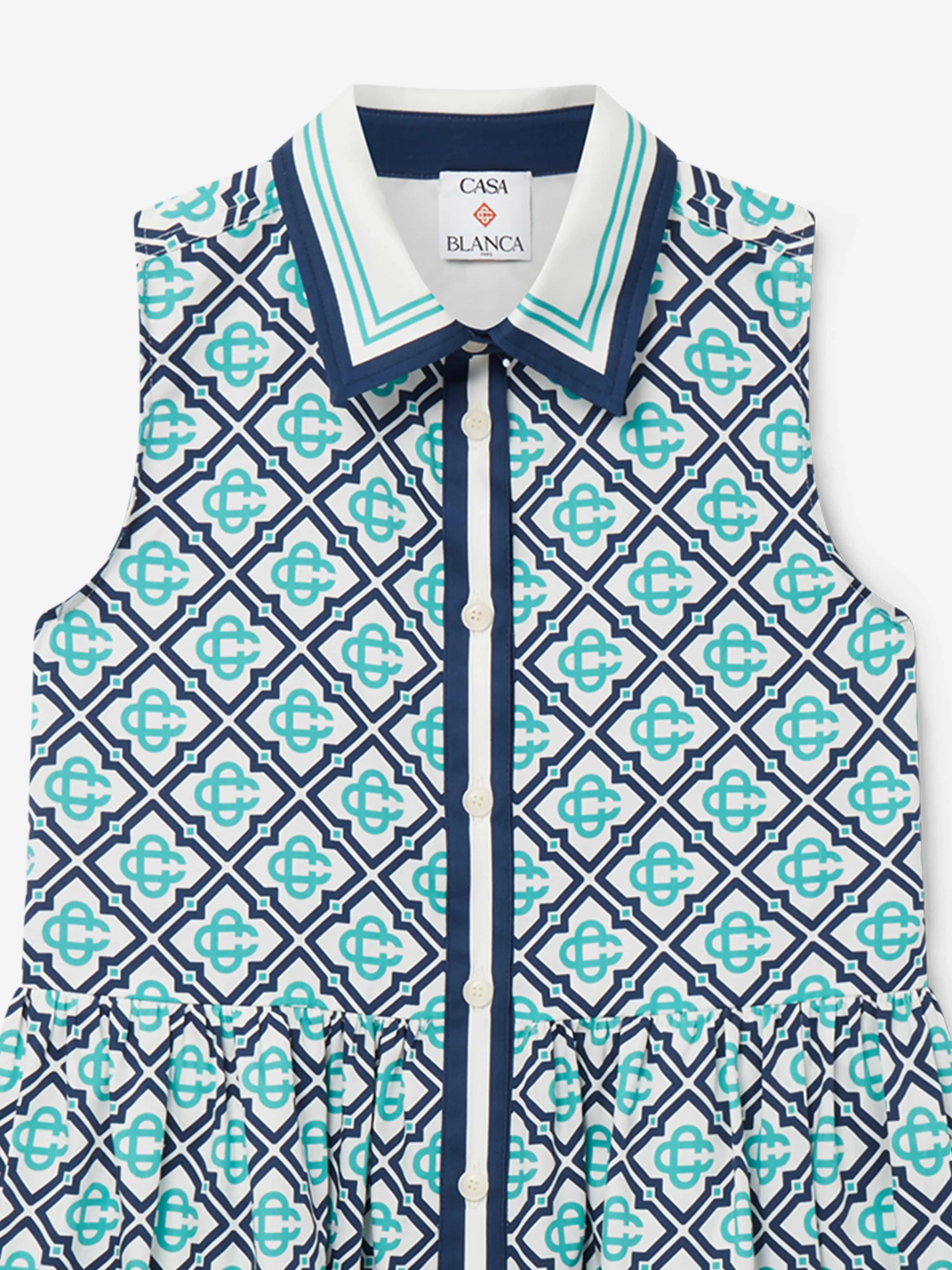 Casablanca Mädchen Monogramm Ärmelloses Shirtkleid in Blau