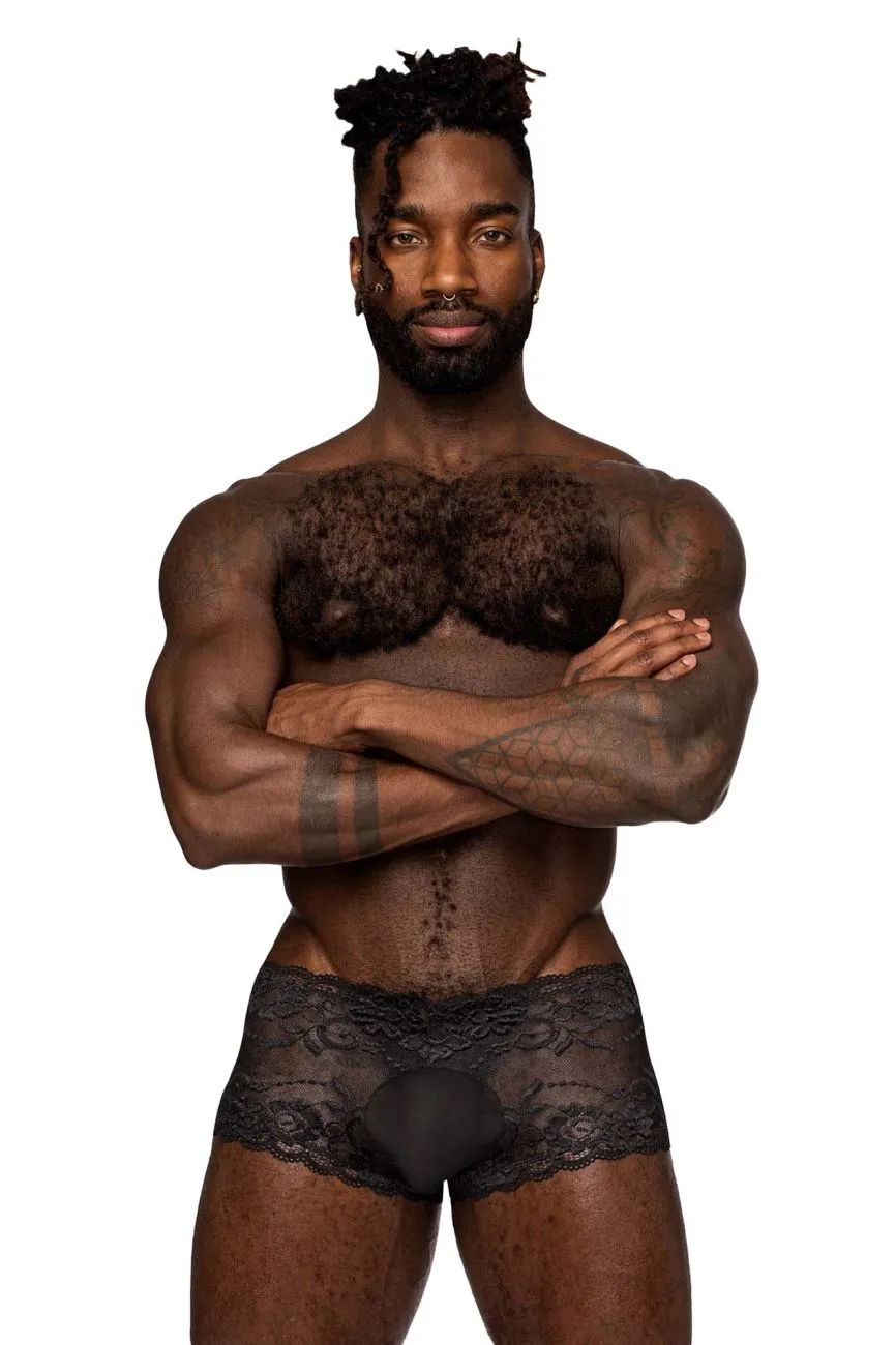 Bekleidung_Herren Power_Herrenunterwäsche Male Power 127-280 Verspielte Spitzen-Minishorts Durchsichtiger Beutel Farbe Schwarz
