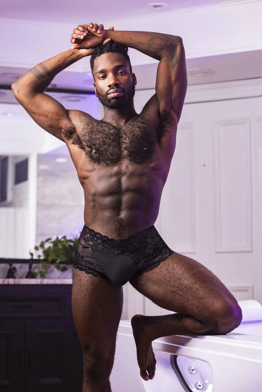 Bekleidung_Herren Power_Herrenunterwäsche Male Power 127-280 Verspielte Spitzen-Minishorts Durchsichtiger Beutel Farbe Schwarz
