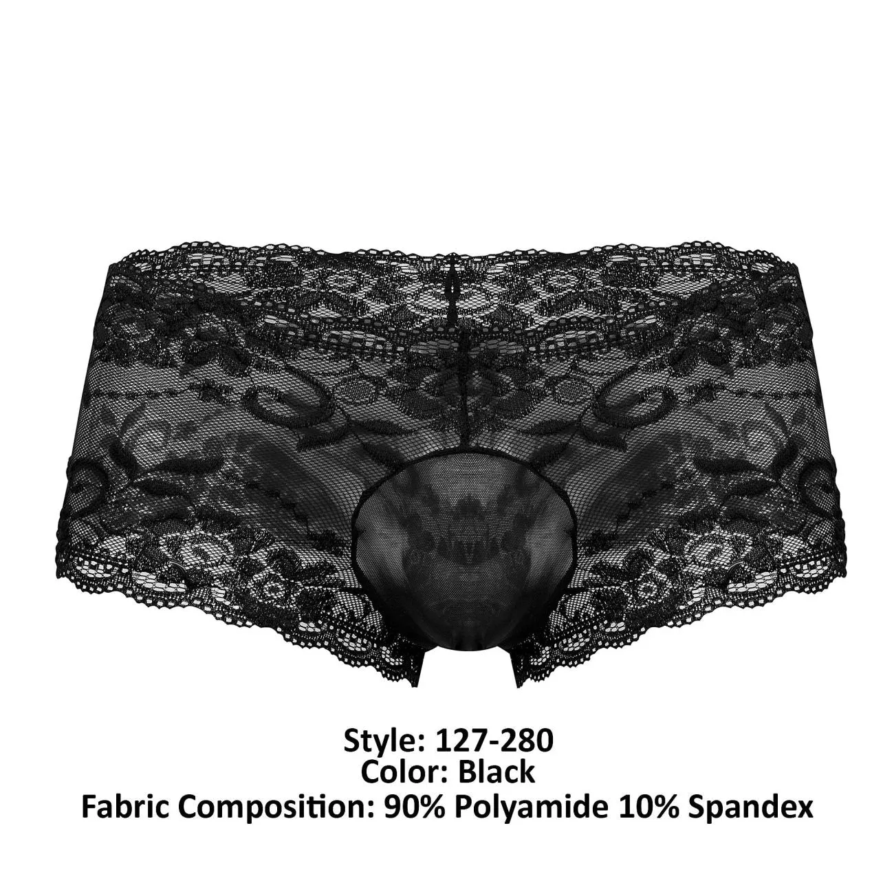 Bekleidung_Herren Power_Herrenunterwäsche Male Power 127-280 Verspielte Spitzen-Minishorts Durchsichtiger Beutel Farbe Schwarz