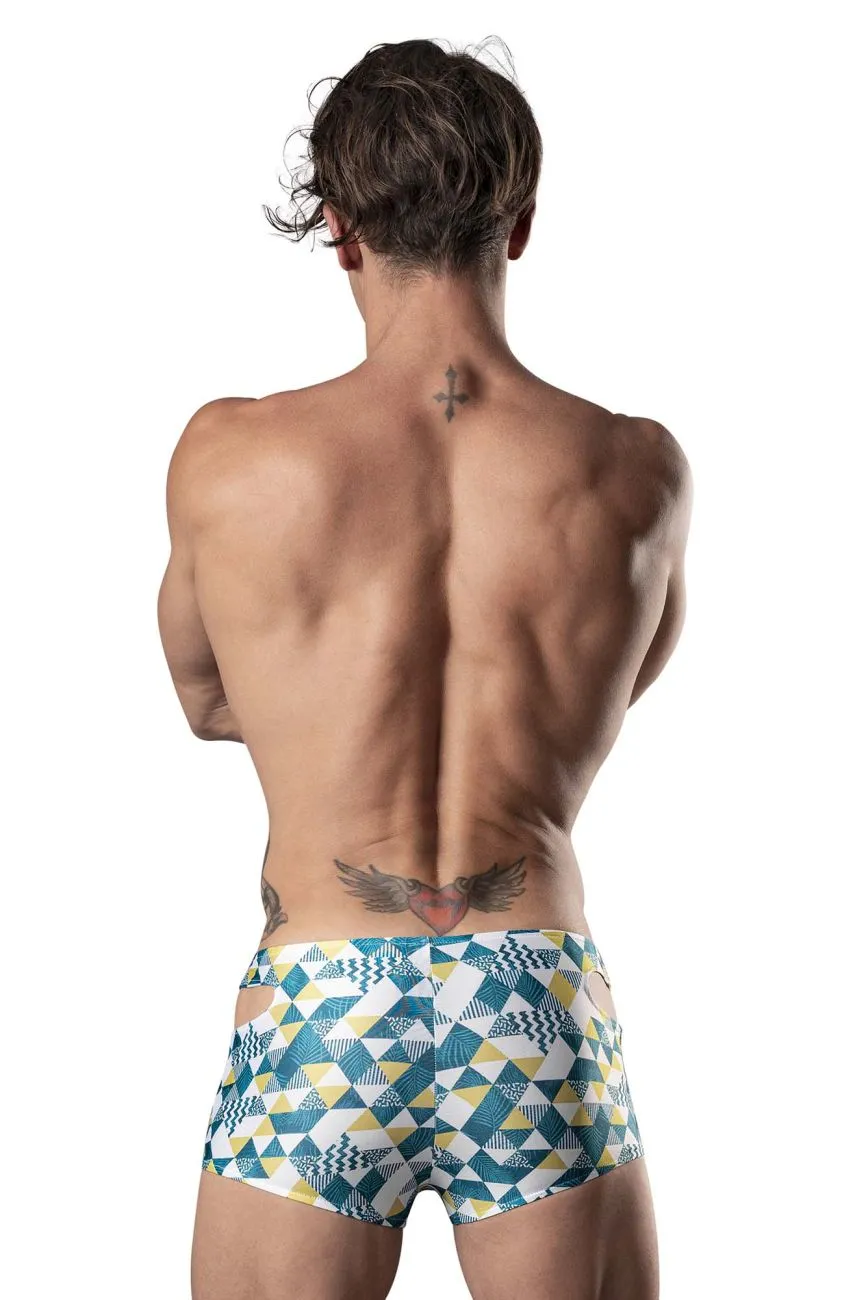 Bekleidung_Herren Power_Herrenunterwäsche Male Power 141-292 Ausschnitt Ausgeschnitten Mini Short Farbe Blau-Grün-Weiß