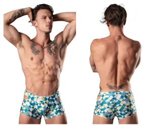Bekleidung_Herren Power_Herrenunterwäsche Male Power 141-292 Ausschnitt Ausgeschnitten Mini Short Farbe Blau-Grün-Weiß