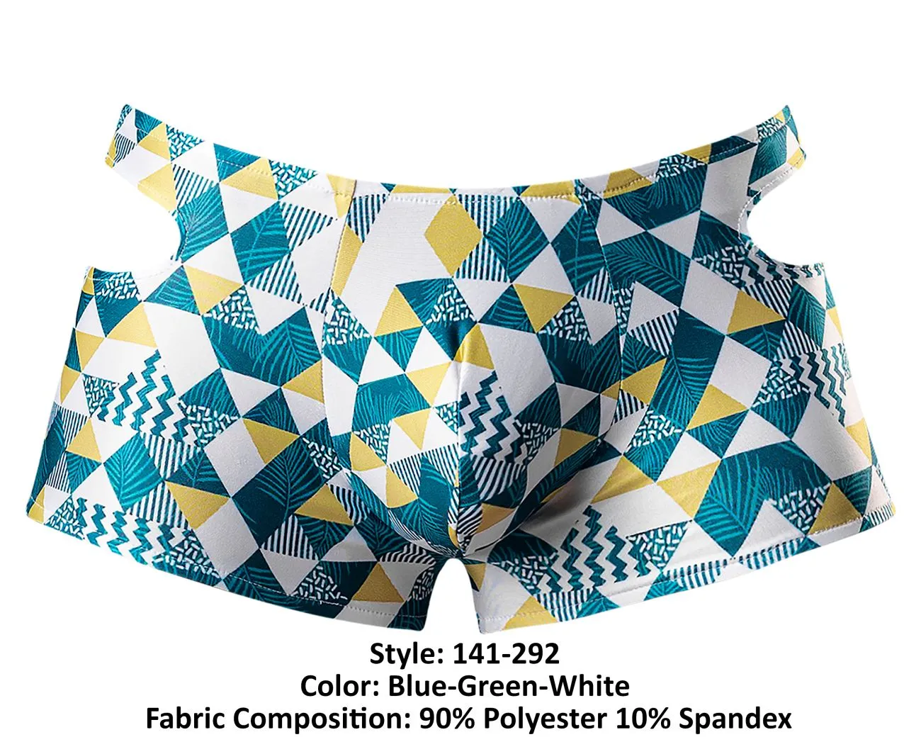 Bekleidung_Herren Power_Herrenunterwäsche Male Power 141-292 Ausschnitt Ausgeschnitten Mini Short Farbe Blau-Grün-Weiß