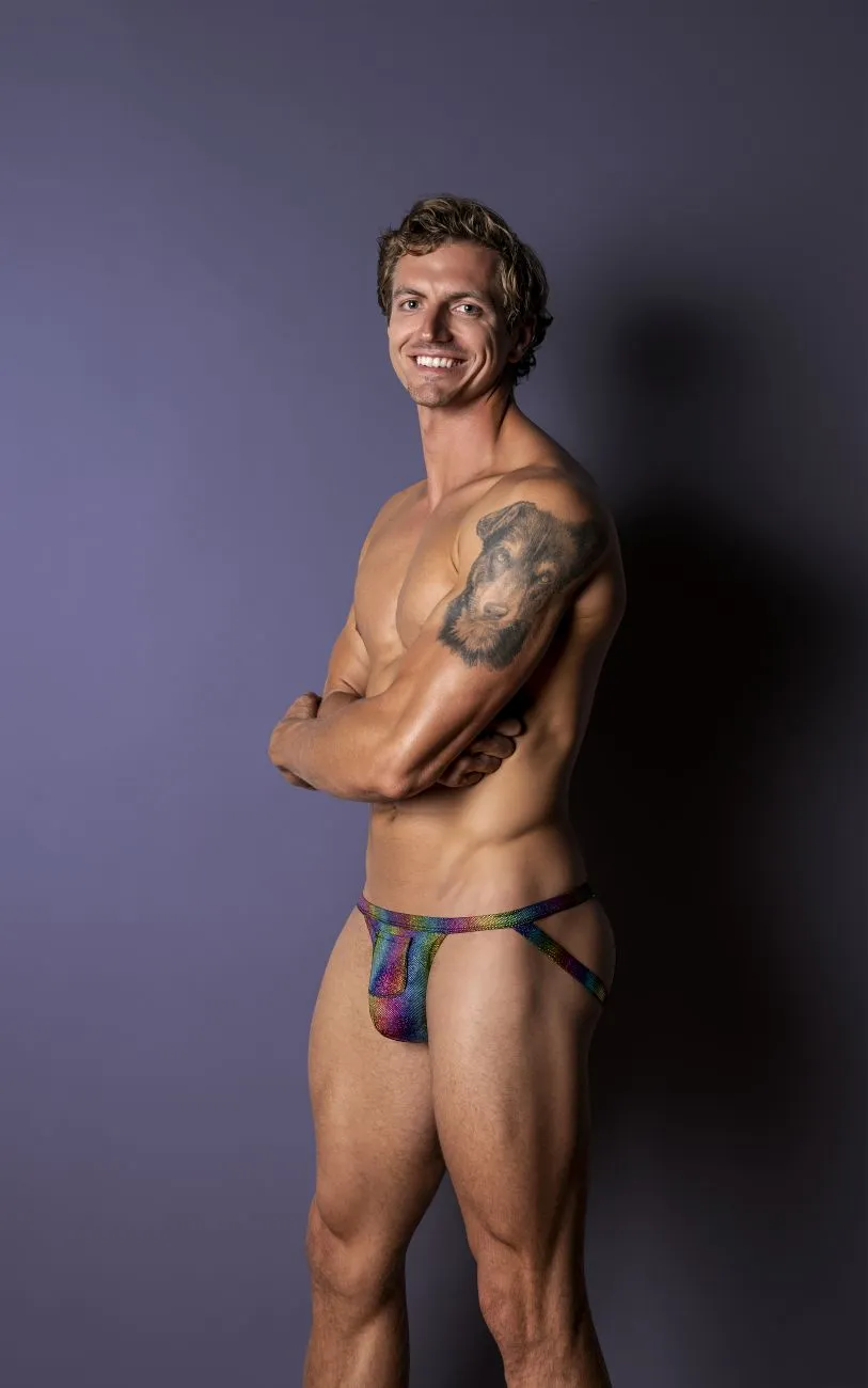 Bekleidung_Herren Power_Herrenunterwäsche Male Power 347-297 Pack N Play Jockstrap mit Kondomtasche vorne Farbe Regenbogen