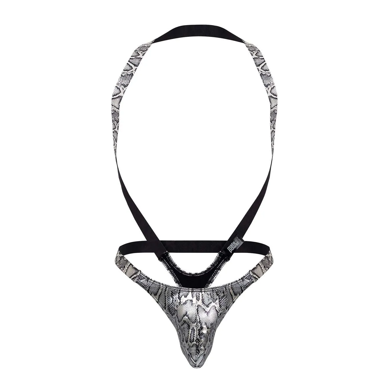 Bekleidung_Herren Power_Herrenunterwäsche Male Power 404-282 S-naked Schultergurt-Harness Tanga Farbe Silber-Schwarz