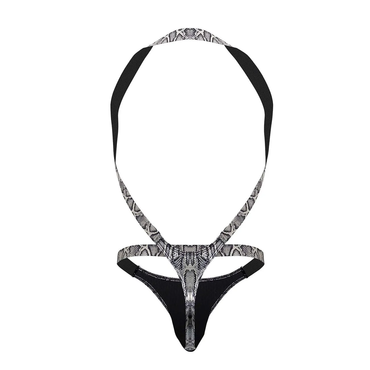 Bekleidung_Herren Power_Herrenunterwäsche Male Power 404-282 S-naked Schultergurt-Harness Tanga Farbe Silber-Schwarz