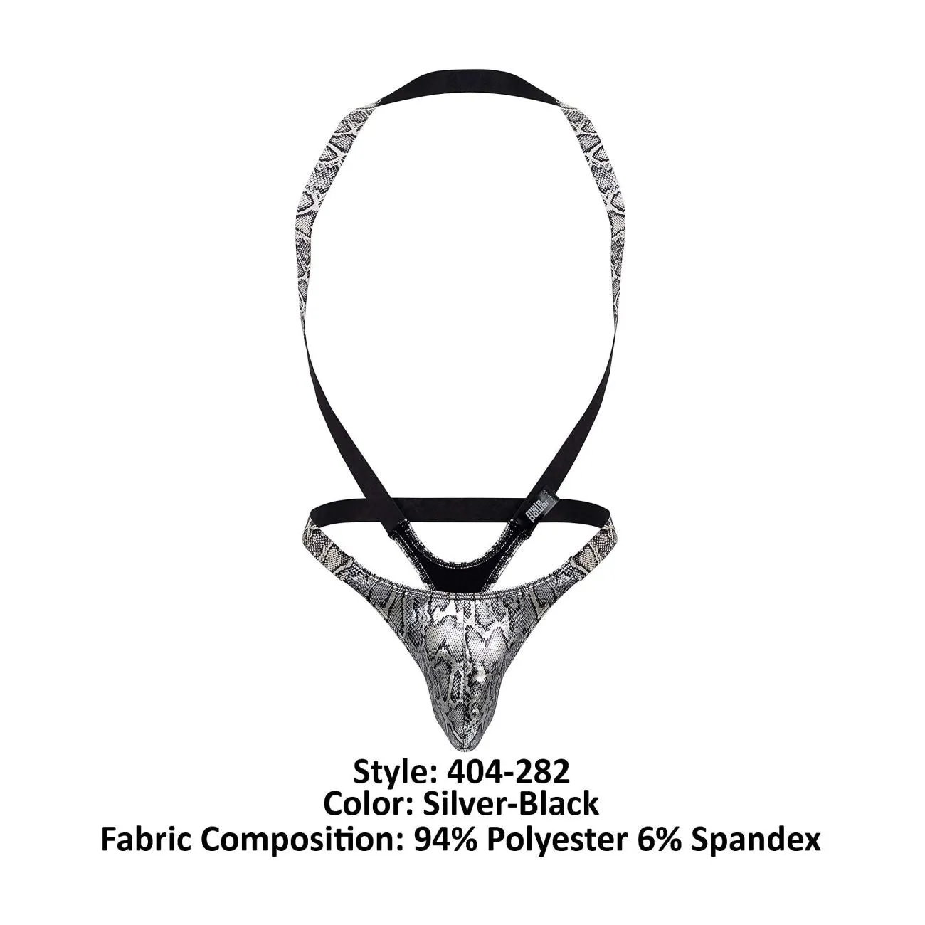 Bekleidung_Herren Power_Herrenunterwäsche Male Power 404-282 S-naked Schultergurt-Harness Tanga Farbe Silber-Schwarz