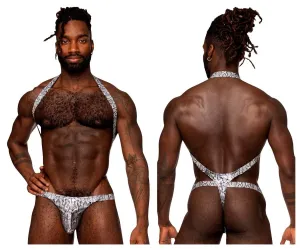 Bekleidung_Herren Power_Herrenunterwäsche Male Power 404-282 S-naked Schultergurt-Harness Tanga Farbe Silber-Schwarz