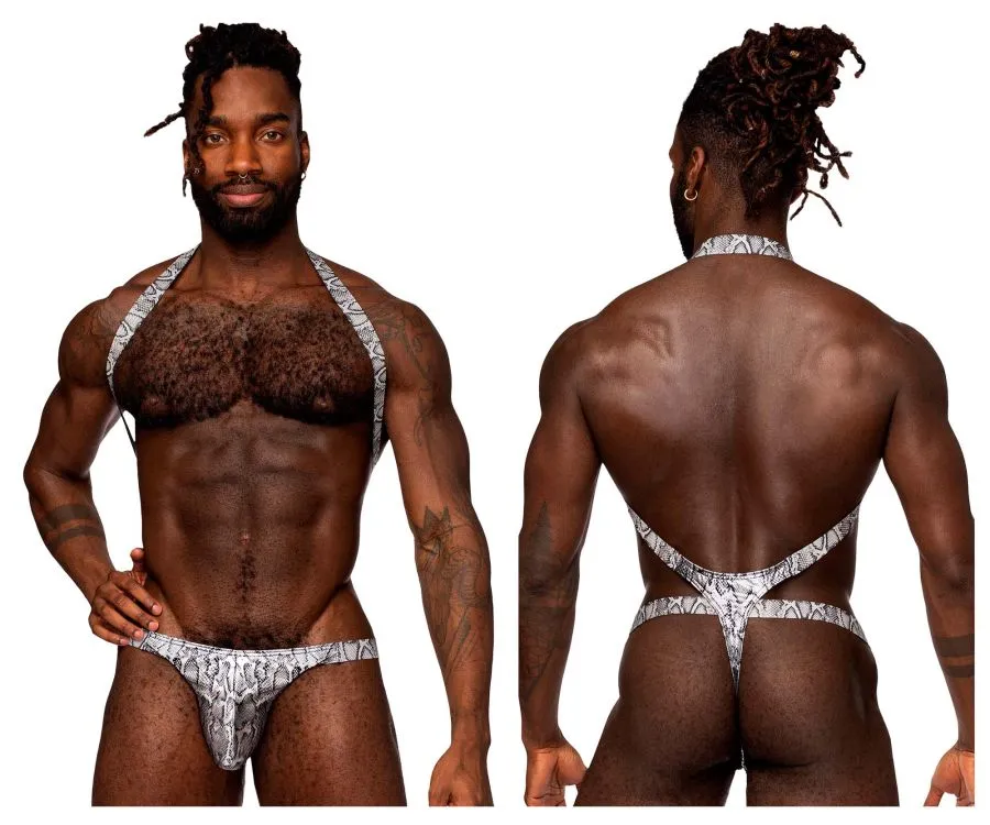 Bekleidung_Herren Power_Herrenunterwäsche Male Power 404-282 S-naked Schultergurt-Harness Tanga Farbe Silber-Schwarz