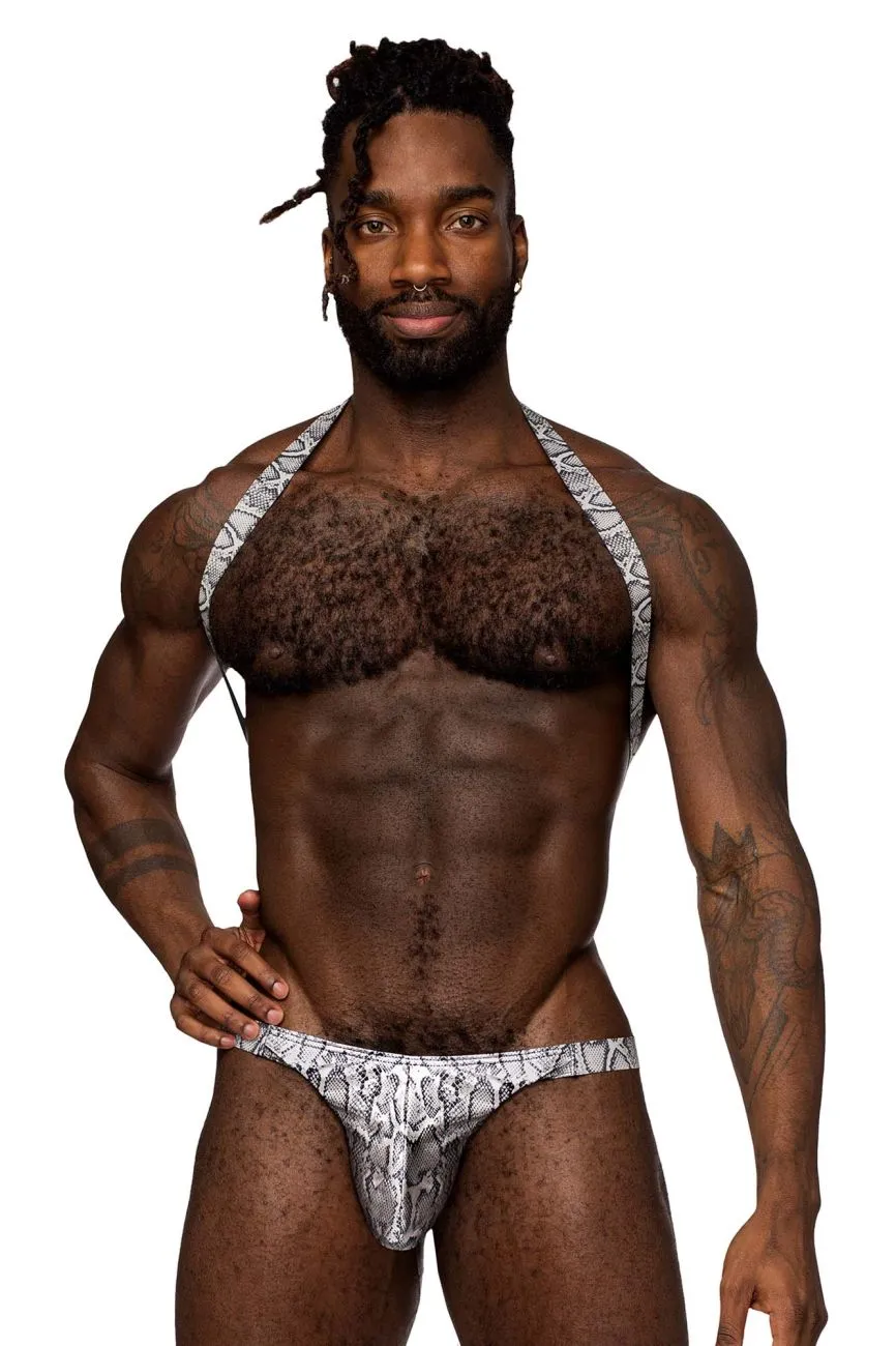 Bekleidung_Herren Power_Herrenunterwäsche Male Power 404-282 S-naked Schultergurt-Harness Tanga Farbe Silber-Schwarz