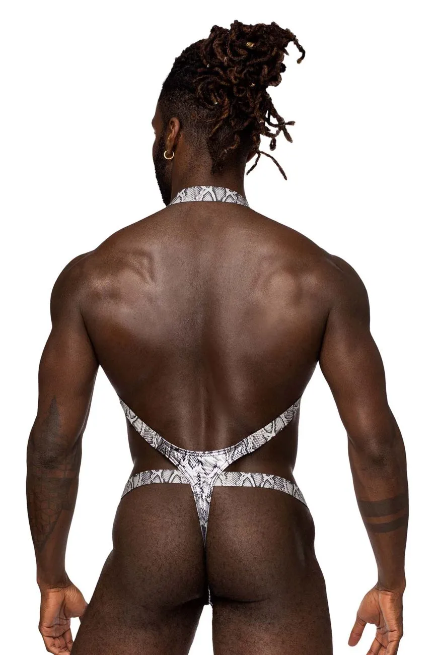 Bekleidung_Herren Power_Herrenunterwäsche Male Power 404-282 S-naked Schultergurt-Harness Tanga Farbe Silber-Schwarz